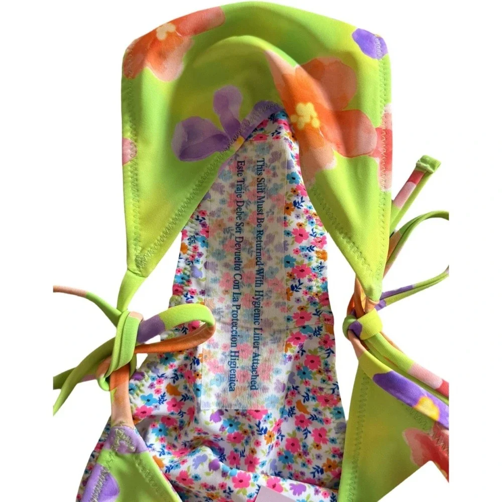 Wild Fable Reversible Floral Tie Side Bikini Bottom Size Small NWT Neon Floral